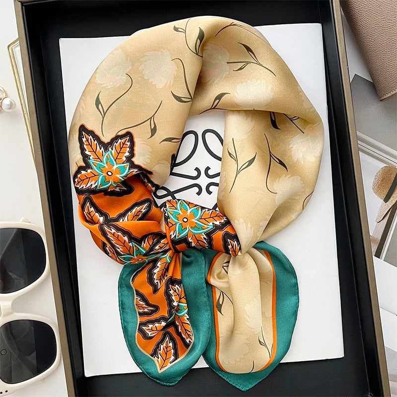 2024 New Fashion Luxury Silk Scarf Bandana Women Hair Bands Square Scarves Neck Tie Bag Scarfs Satin Lady Wrap Headband