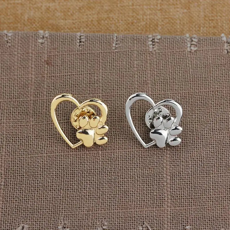 Heart with Paw Badge Brooch Alloy Love Heart with Dog Paw Designs Brooches Gifts for Jewelry Making Clothes Bags Supplies