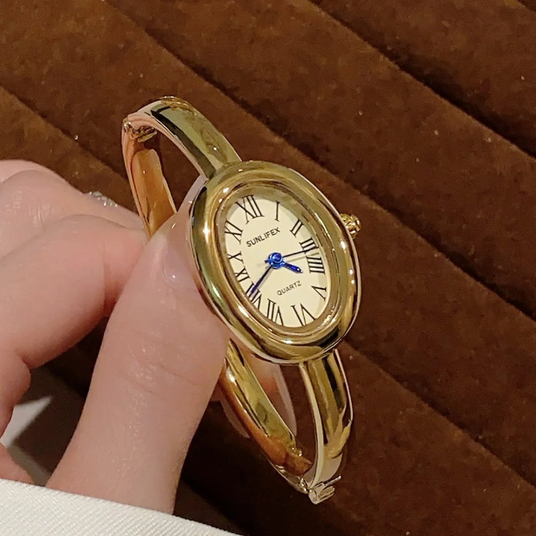 Women Rome Dial Quartz Watch Brand Luxury Gold Colors Bangle Oval  Wristwatch Relogio Feminino Gifts Clock Montre Femme