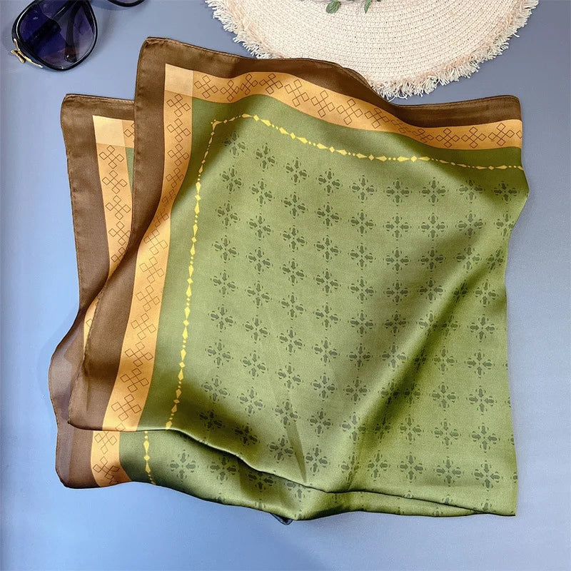 70*70cm Flower Silk Square Scarf Women Satin Shawl Wrap Hijab Female Hair Band Wrist Luxury Headkerchief Echarpe fashion Bandana