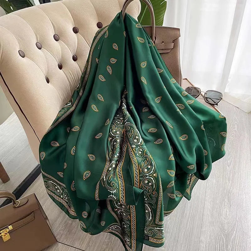 180x90 Cm Large Silk Soft Scarf Women Stylish Print Long Shawl Handkerchief Summer Elegant Travel Wrap Hot