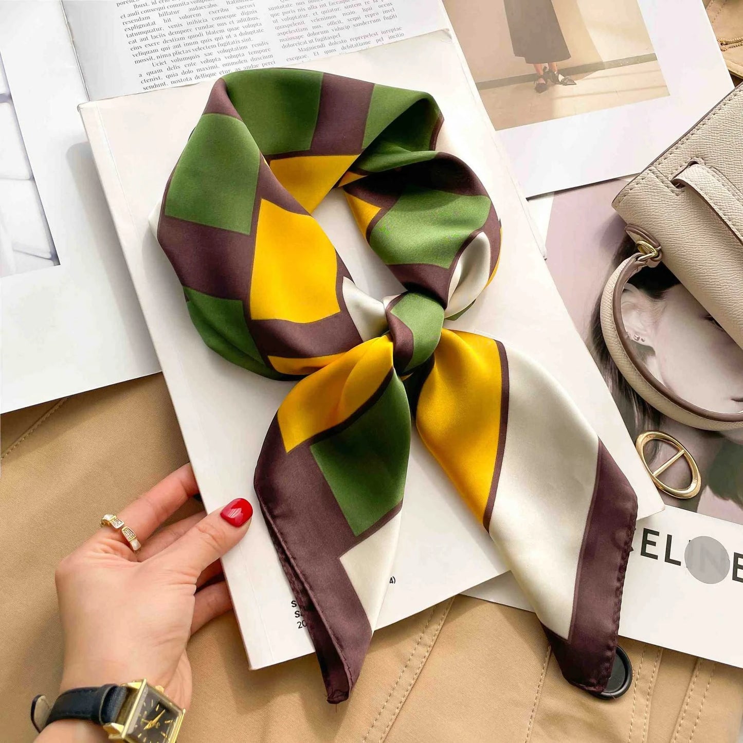 Luxury Print Silk Square Scarf Women 70cmSoft Satin Kerchief Hairband Neckerchief Head Hijab Lady Headband Foulard Bag Ribbon