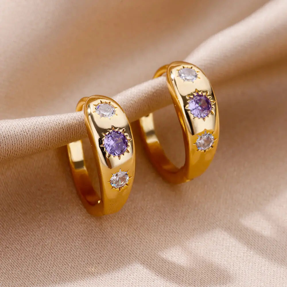 Zircon Round Star Earring For Women Geometric Stainless Steel Heart Hoop Earring Party Wedding Aesthetic Jewelry Gift