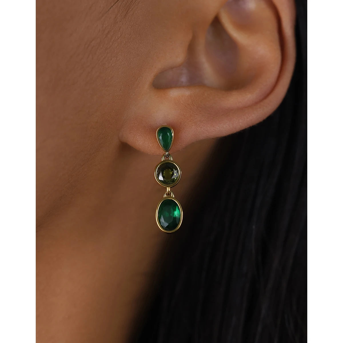 YACHAN Vintage Luxury Green Zircon Crystal Drop Earrings for Women 18K Gold Plated Stainless Steel Waterproof Trendy Jewelry