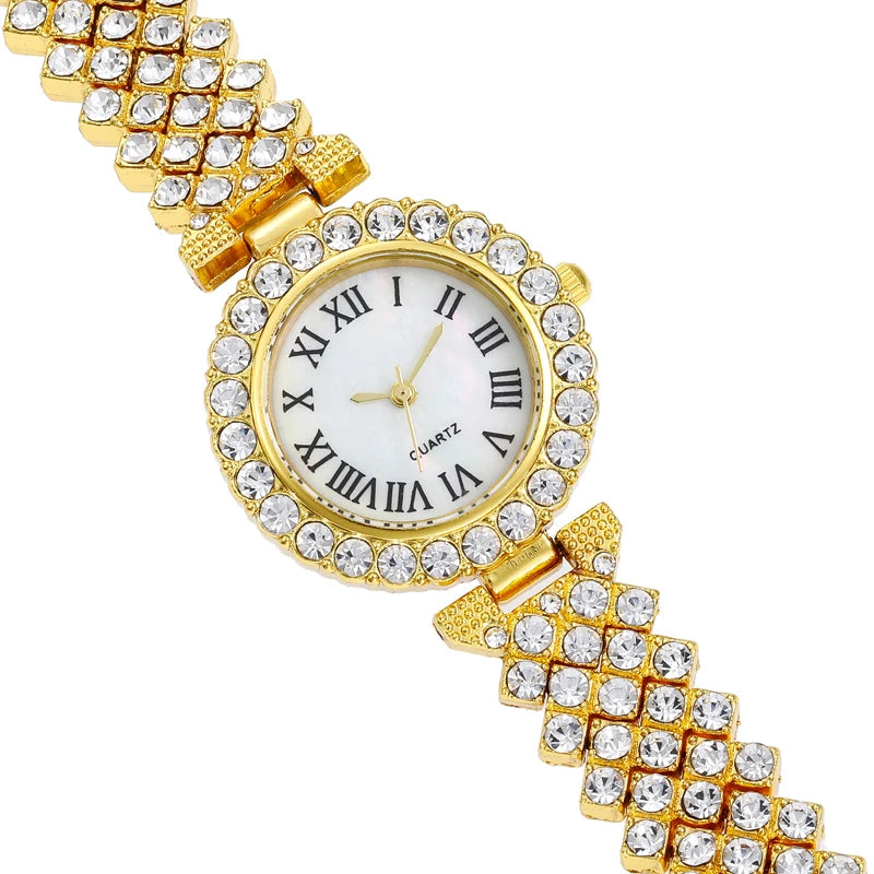 Cross border foreign trade hot selling fashion diamond inlaid alloy steel bracelet bracelet style women's quartz watch in stock