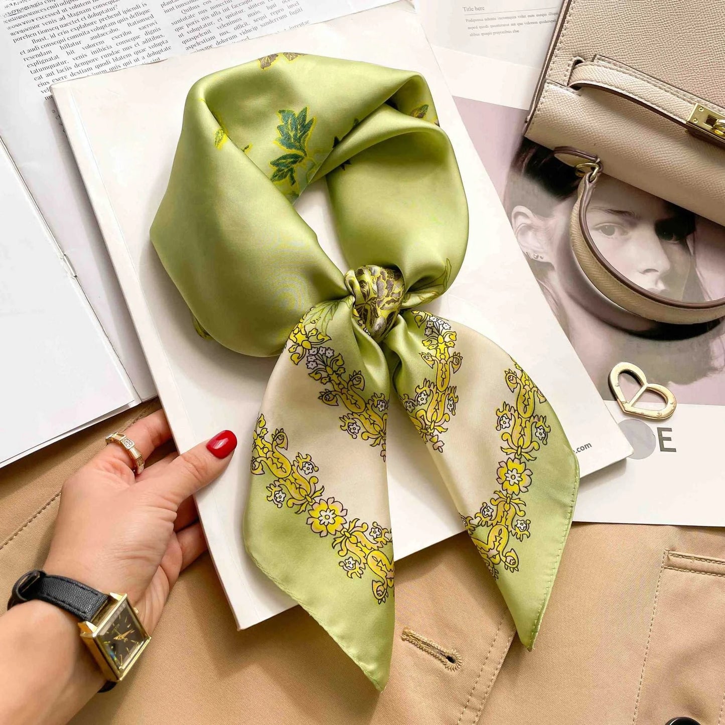 Silk Square Scarf Women Luxury Floral Print Soft Satin Kerchief Hairband Neckerchief Head Hijab Lady Headband Foulard Bag Ribbon