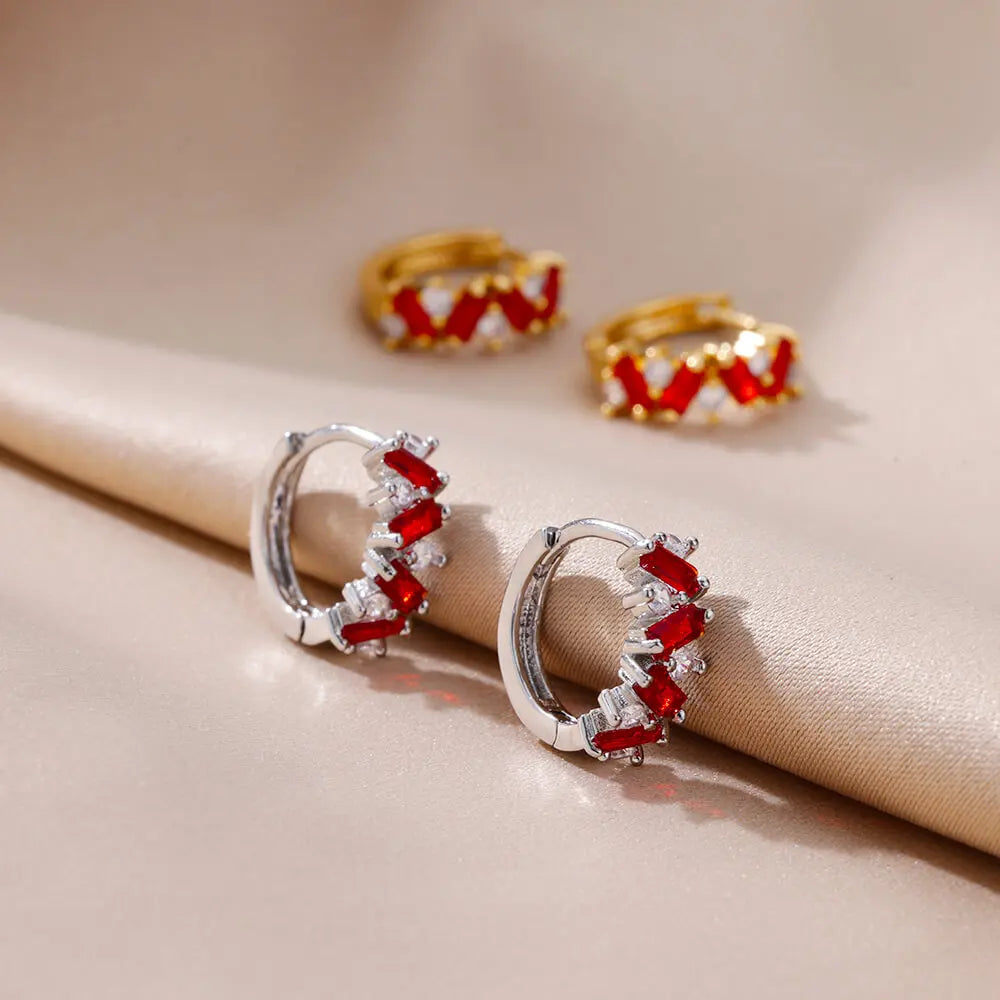 Rainbow Zircon Earring For Women Girls Stainless Steel Hoop Piercing Earring 2024 New Trend Luxury Wedding Jewelry Gift