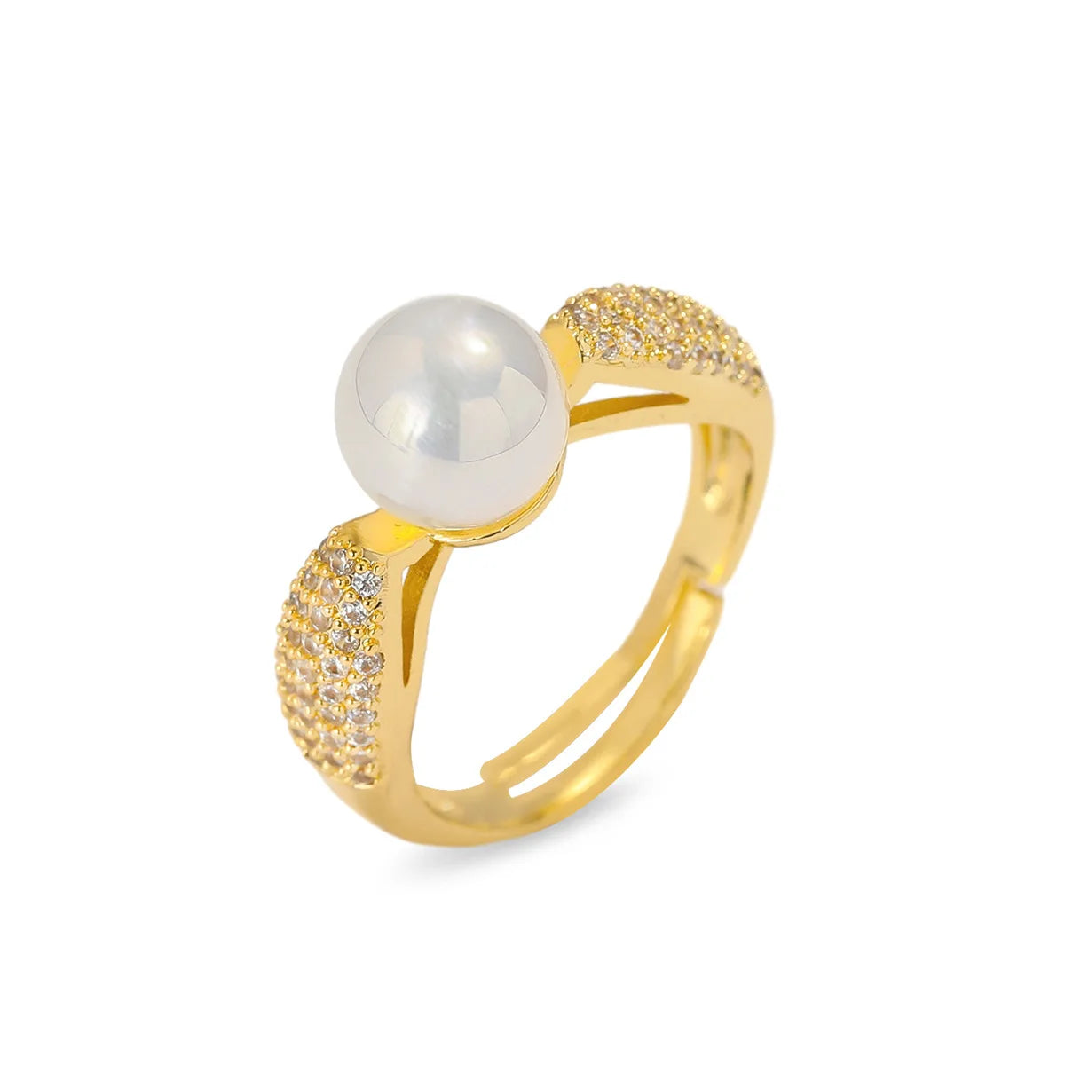 Luxury  Imitation Pearl Zircon Leaf Flower Copper Rings for Women Girls Adjustable Open Ring Jewelry Gifts for Friends