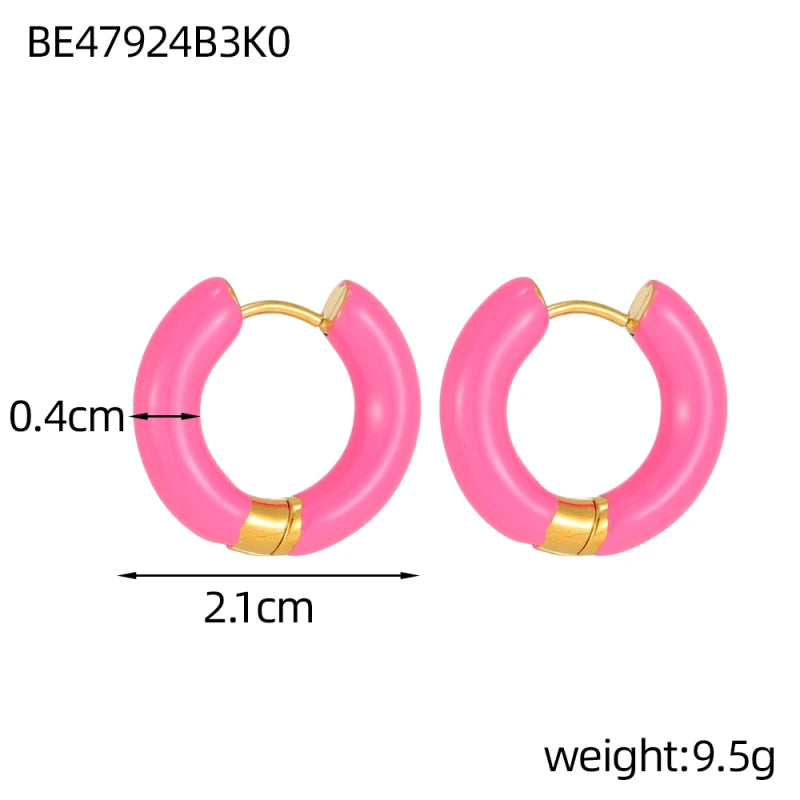Glamour Jewelry Stainless Steel Dripping Oil Black White Colorful Enamel Hoop Earrings Geometric Enamel Stud Earrings for Women