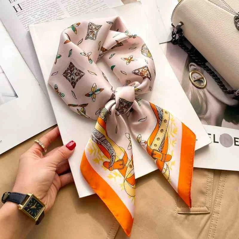 70cm Colorful Print Silk Scarf Women Fashion Kerchief Soft Satin Hairband Hands Bag Ribbon Foulard Hijab Neckerchief Headband