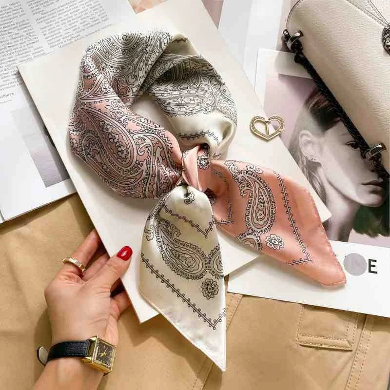 70cm Colorful Print Silk Scarf Women Fashion Kerchief Soft Satin Hairband Hands Bag Ribbon Foulard Hijab Neckerchief Headband