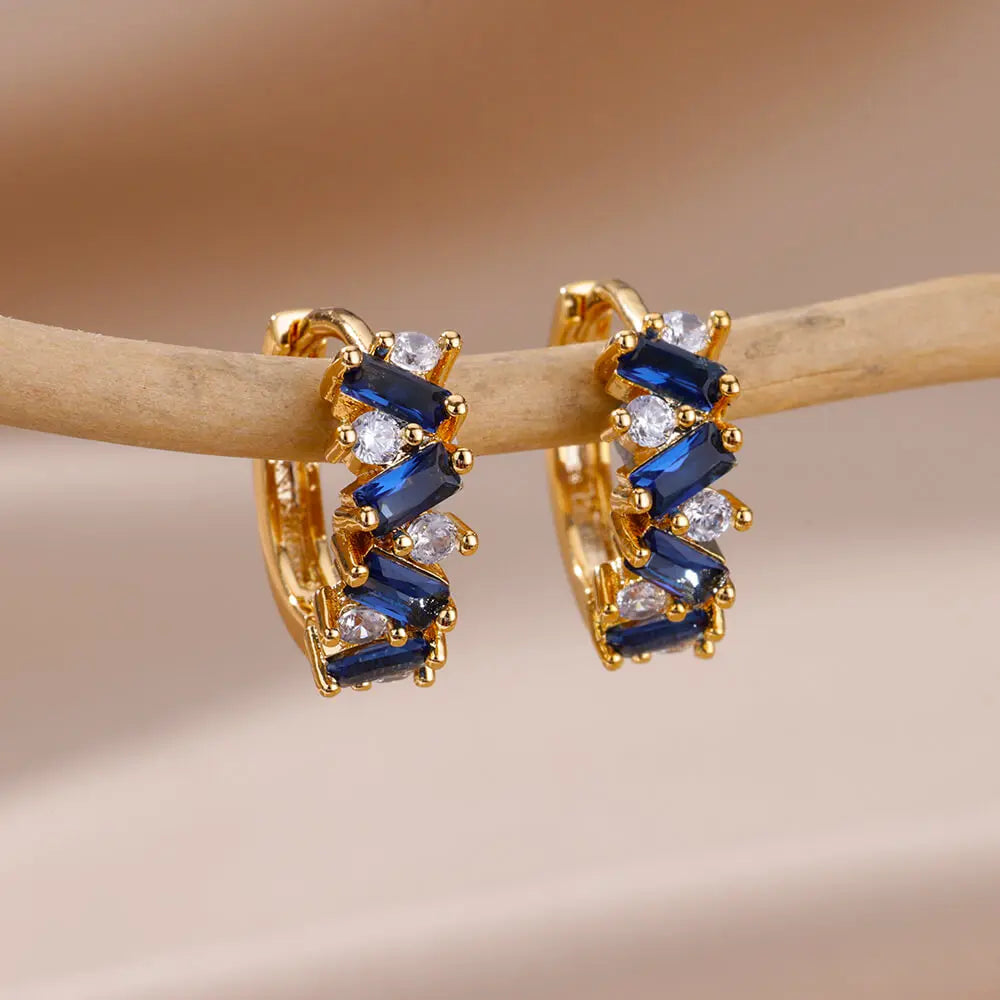 Rainbow Zircon Earring For Women Girls Stainless Steel Hoop Piercing Earring 2024 New Trend Luxury Wedding Jewelry Gift