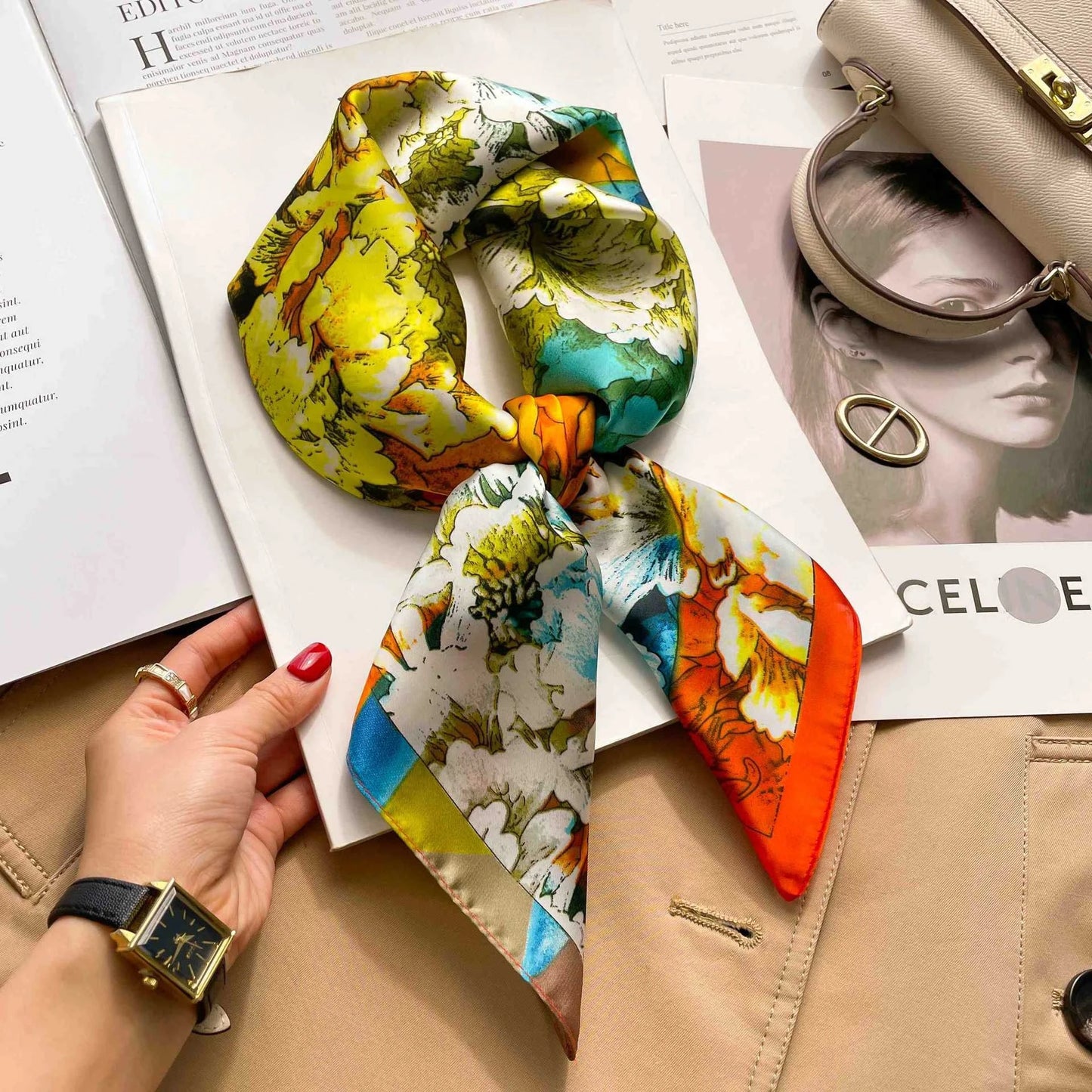 70cm Colorful Print Silk Scarf Women Fashion Kerchief Soft Satin Hairband Hands Bag Ribbon Foulard Hijab Neckerchief Headband