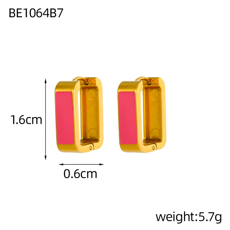 Glamour Jewelry Stainless Steel Dripping Oil Black White Colorful Enamel Hoop Earrings Geometric Enamel Stud Earrings for Women