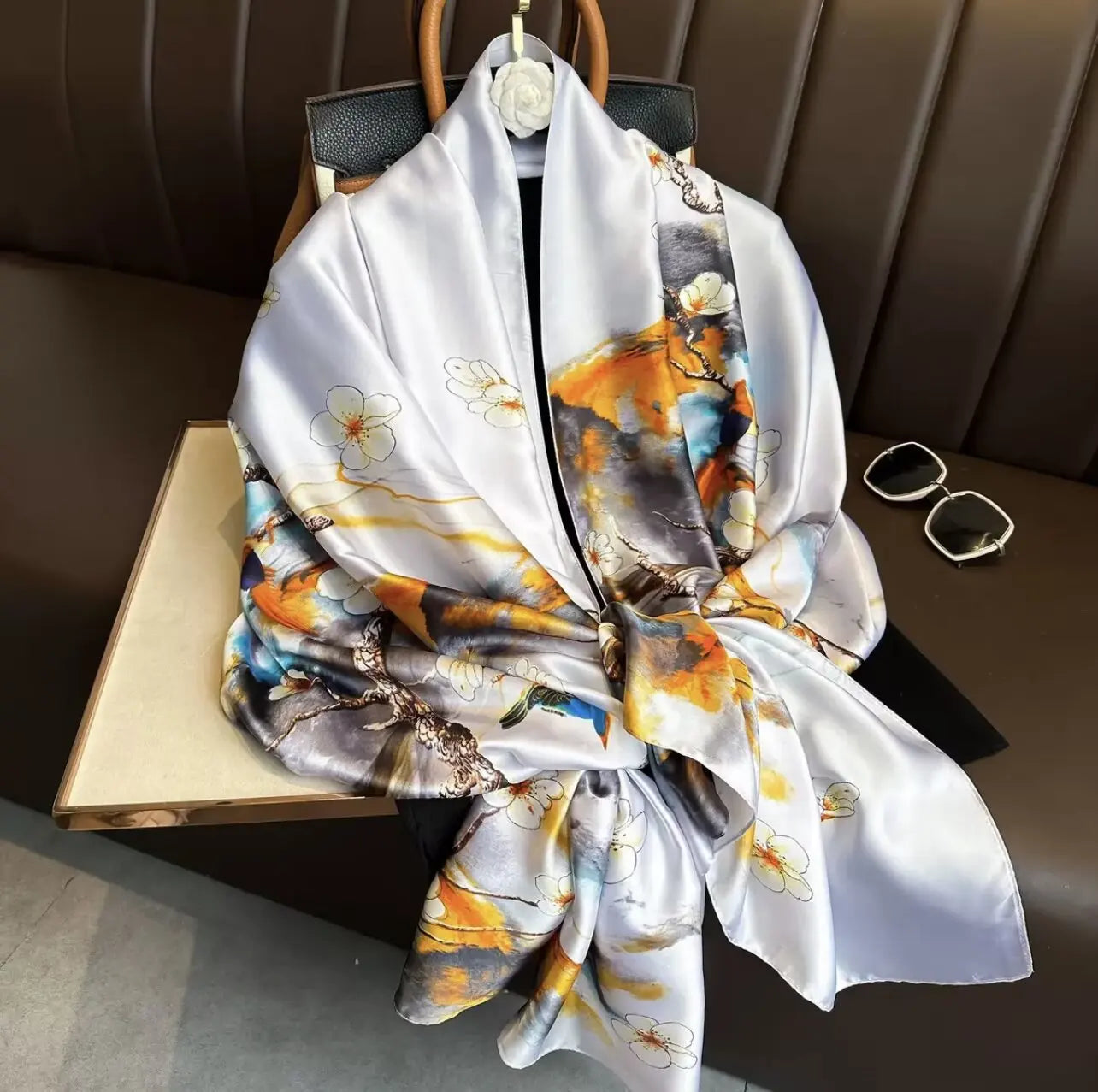 180*90cm Scarves Luxury Brand Long Silk Scarf Women Soft Shawl Wrap Muffler Hijab Bufanda Foulard Female Bandana Beach Stoles