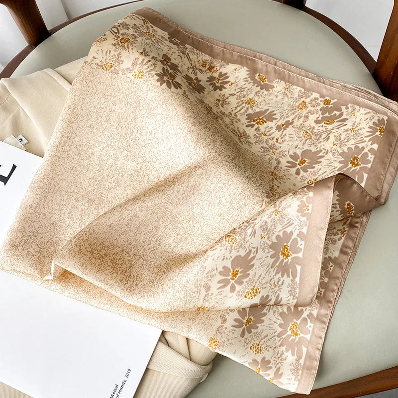 Elegant Floral Scarf for Lady Fashion Square Silk Neck Kerchief Bandana Foulard Soft Hairbands Women 2022 New Bufanda
