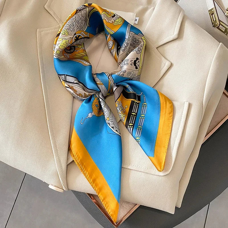 New lady Girl 70*70cm Silk Satin Hair Scarf Women Handkerchief stripe Printed Female Square Head Bandana Small Neck Muffler Hija