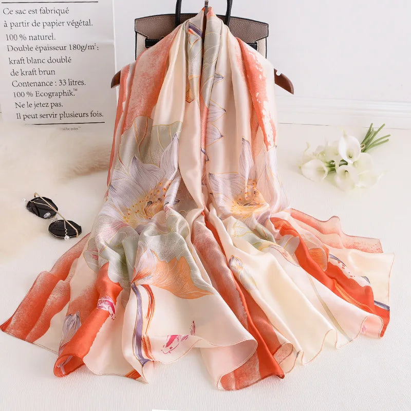180x90 Cm Large Silk Soft Scarf Women Stylish Print Long Shawl Handkerchief Summer Elegant Travel Wrap Hot
