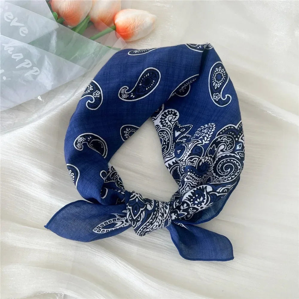 Fashion Floral Print Square Scarf Soft Handkerchief Women Hair Scarf Cotton Linen Head Scarfs Ladies Neck Scarves Summer Autumn