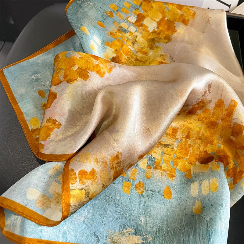 Fashion 100% Real Silk Scarf 53cm Square Bandelet Women's Silk Temperament Small Scarf Neck Decorative Wrap Printed Scarves