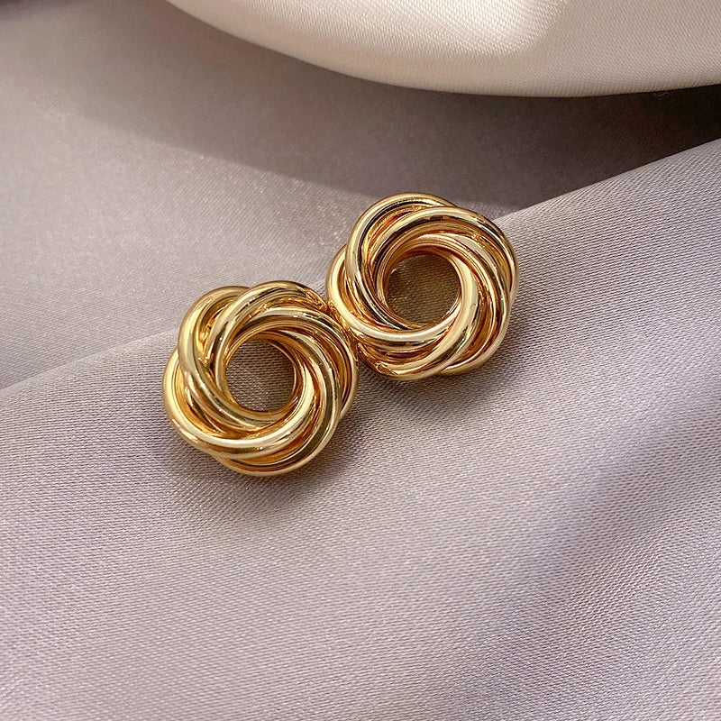 Gold Color Twisted Wire Geometric Earring Stud For Women Silver Color Simple Design Fashion Girl Post Earring Daily Wear Jewelry