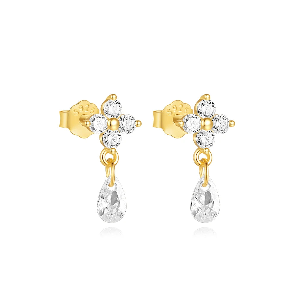 LENNIK New 925 Sterling Silver Gold Stud Earring plated with Clover Pearl Tassel Earring for Women 2024 Luxury Fine Jewelry כסף