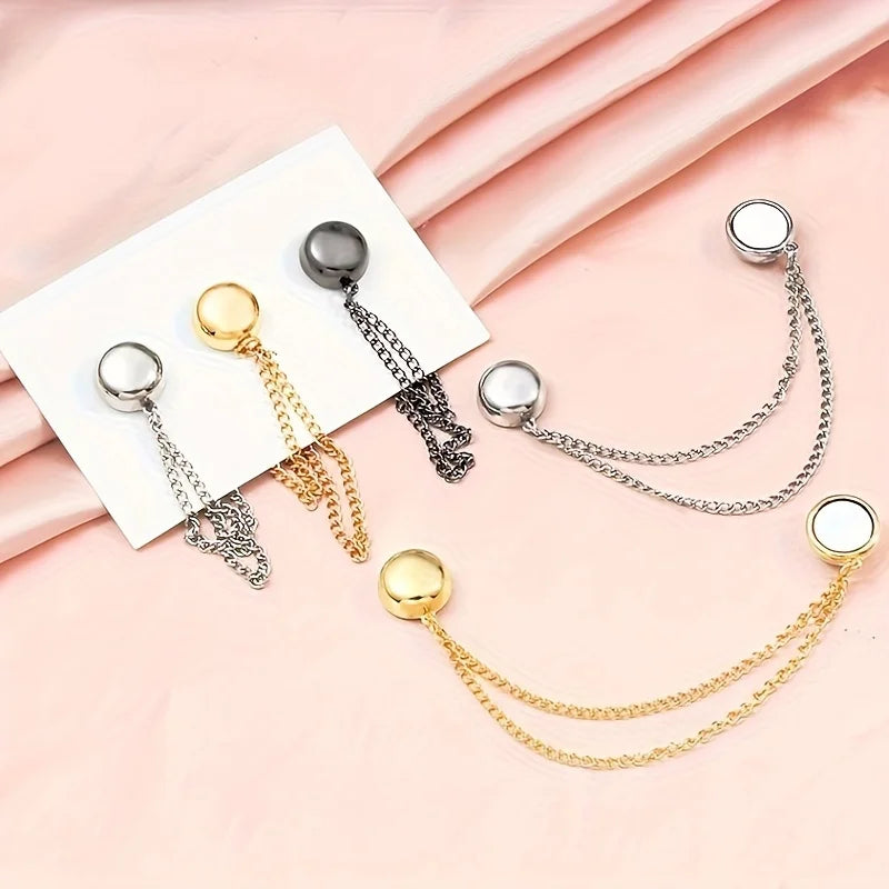 1PC Magnetic Clothing Clip with Decorative Chain, Multi-Function Scarf Shawl Cuff Fastener for Modesty & Style