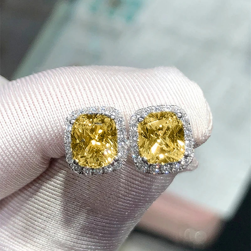 2pc Shiny Imitation Diamond Alloy Earrings Square Large Round Glass Rhinestone Women's Light Luxury Silvery Temperament Jewelry