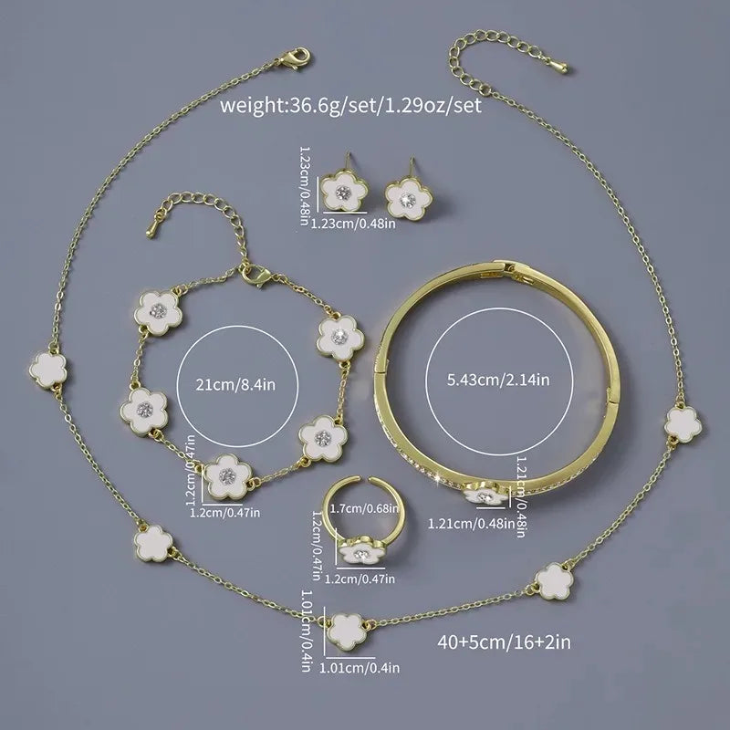 4Pcs High Quality Five Leaf Flower Botanical Jewelry Set Bracelet Necklace Earrings Bnagles Classic for Women Jewelry Clover