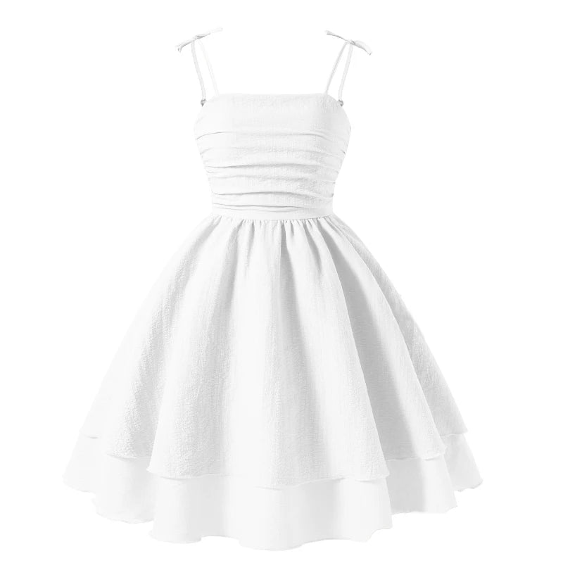 Kids Set Solid Pink Tiered Sling Princess Dress Sweet Style Tween Girls Dress Birthday Party Dating Clothes