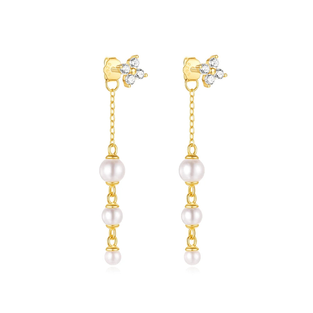 LENNIK New 925 Sterling Silver Gold Stud Earring plated with Clover Pearl Tassel Earring for Women 2024 Luxury Fine Jewelry כסף