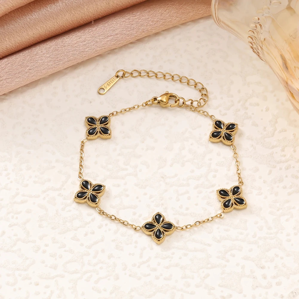 4pc fashion trend high-end feeling clover necklace earrings bracelet women's versatile flower jewelry set