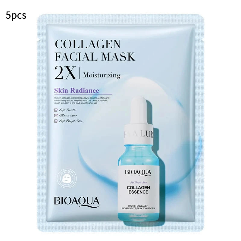20pcs BIOAQUA Centella Collagen Face Mask VC Moisturizing Refreshing Sheet Masks Hyaluronic Acid  Facial Mask Skin Care Products