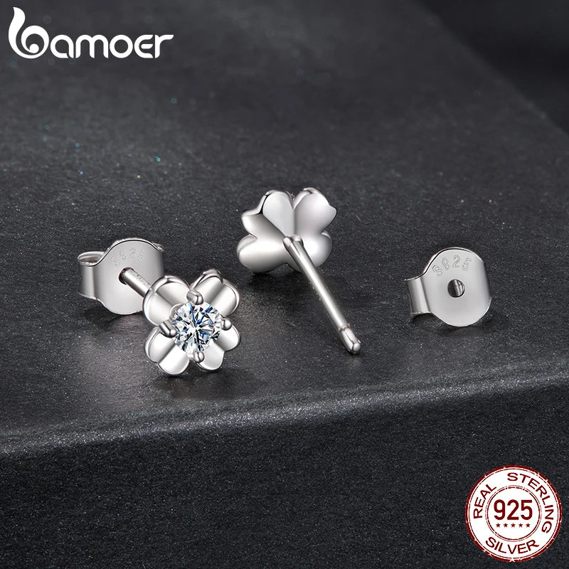 Bamoer Moissanite Jewelry Set Four Leaf Clover Ring Stud Earrings Bracelet 925 Sterling Silver for Wedding Party Jewelry Gift