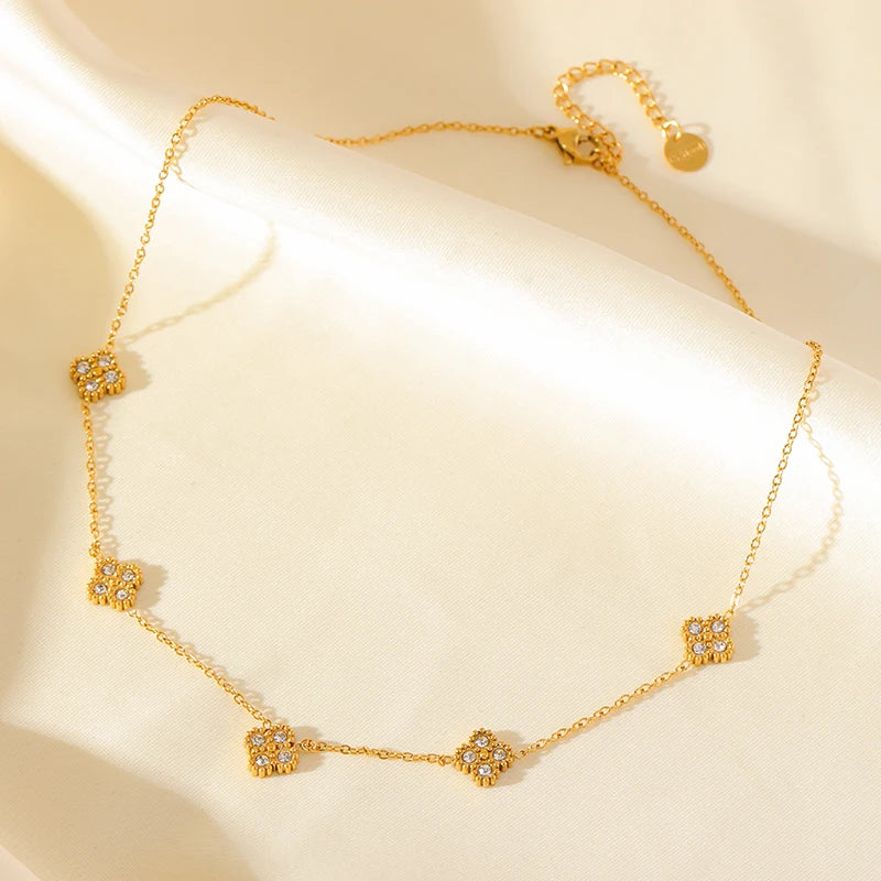 EILIECK 316L Stainless Steel Leaf Clover Zircon Necklace Earrings Bracelet Set For Women New Fashion Waterproof Jewellery Gift