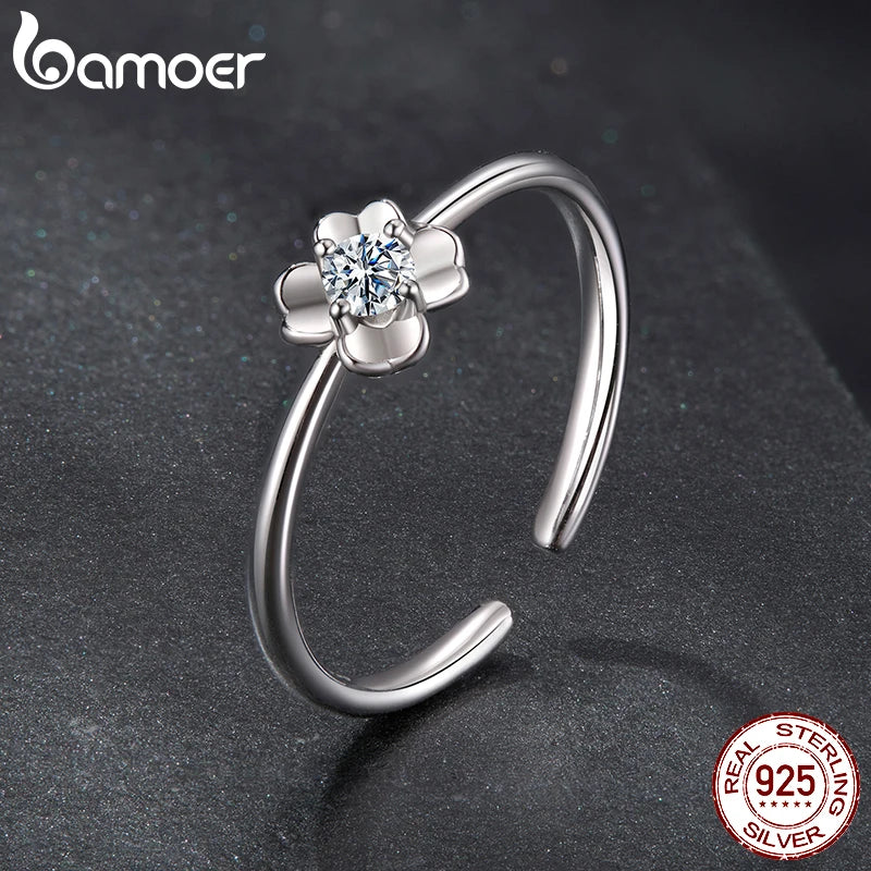 Bamoer Moissanite Jewelry Set Four Leaf Clover Ring Stud Earrings Bracelet 925 Sterling Silver for Wedding Party Jewelry Gift