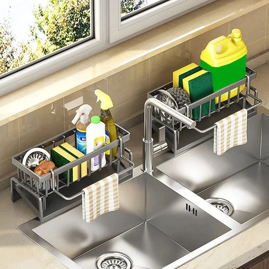 1pcs Kitchen Sink Drain Rack Organizer Plastic Self-draining Sink Shelf Soap Sponge Holder Dishcloth Towel Rack Filter Basket