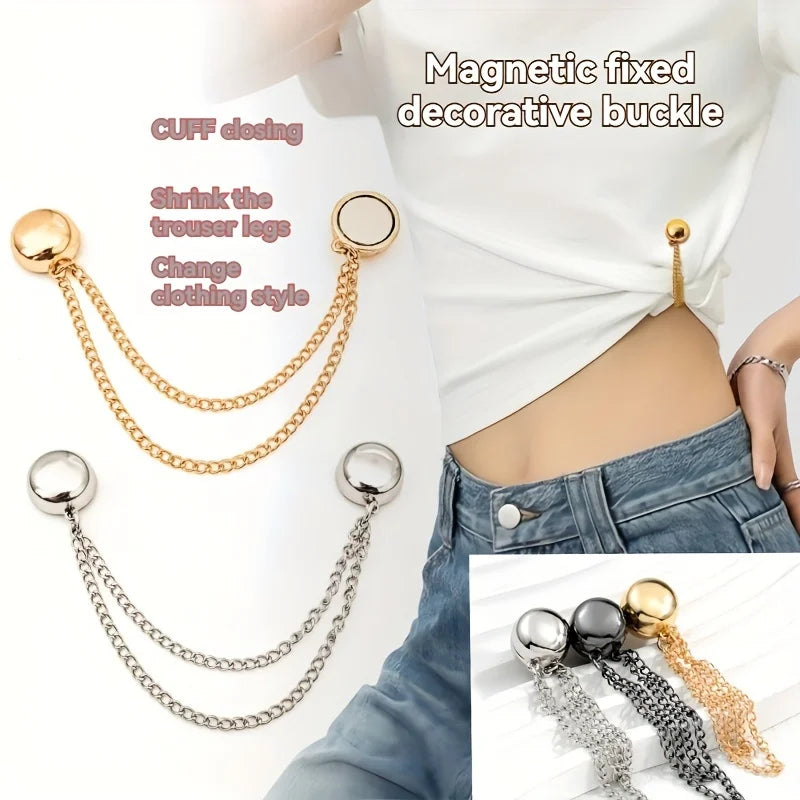 1PC Magnetic Clothing Clip with Decorative Chain, Multi-Function Scarf Shawl Cuff Fastener for Modesty & Style