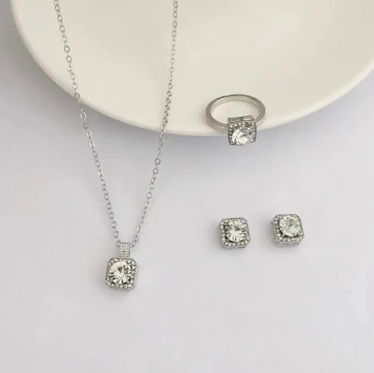 1PC Luxury Cube Jewelry Set, Women's Elegant Necklace, Earrings & Ring Set, Perfect Gift for Valentine's Day, Christmas Gift, Bi